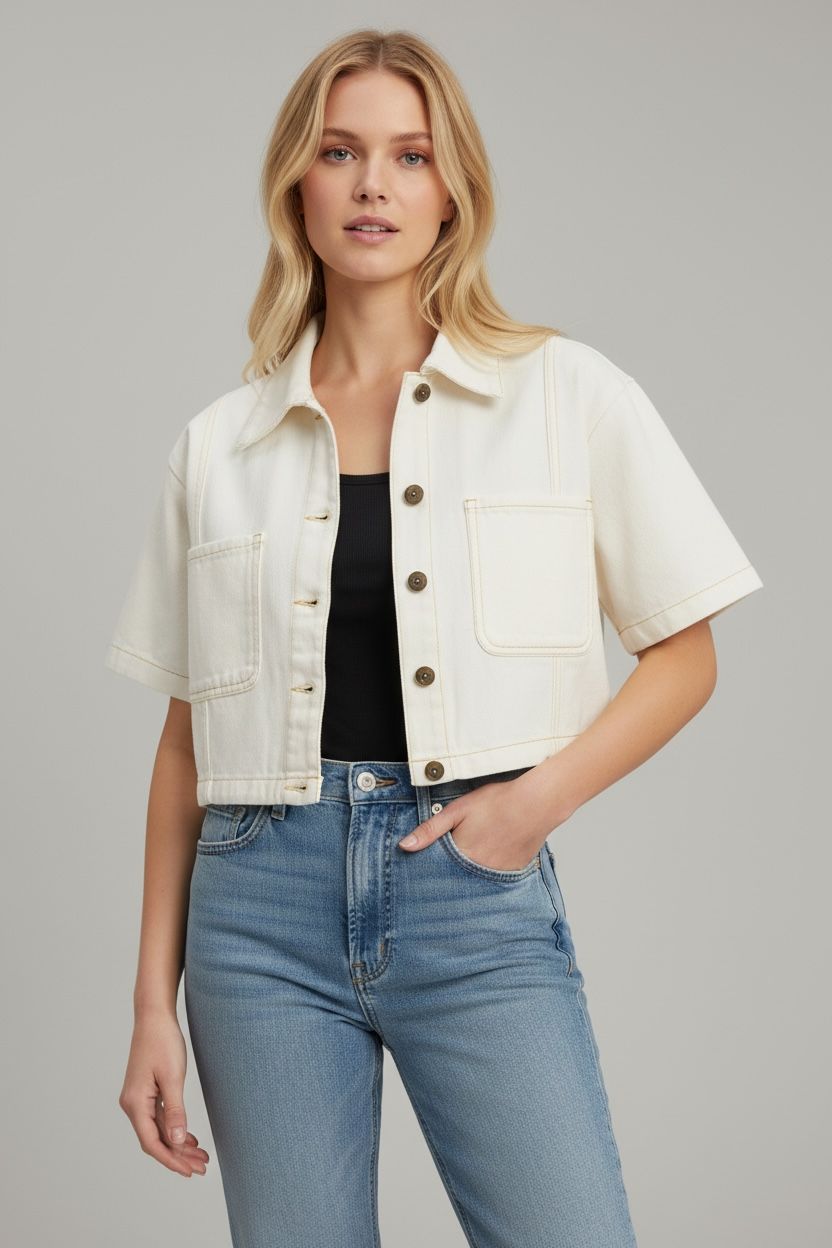 White Utility Crop Jacket