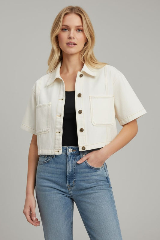 White Utility Crop Jacket