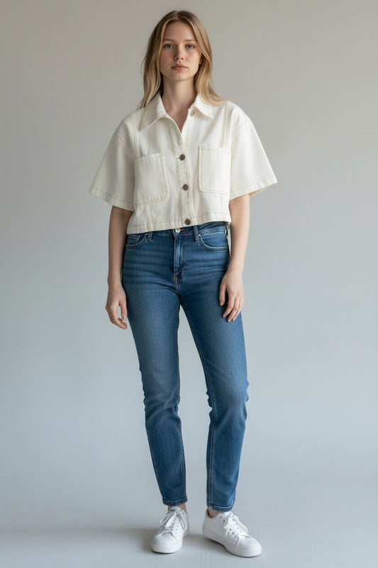 White Utility Crop Jacket