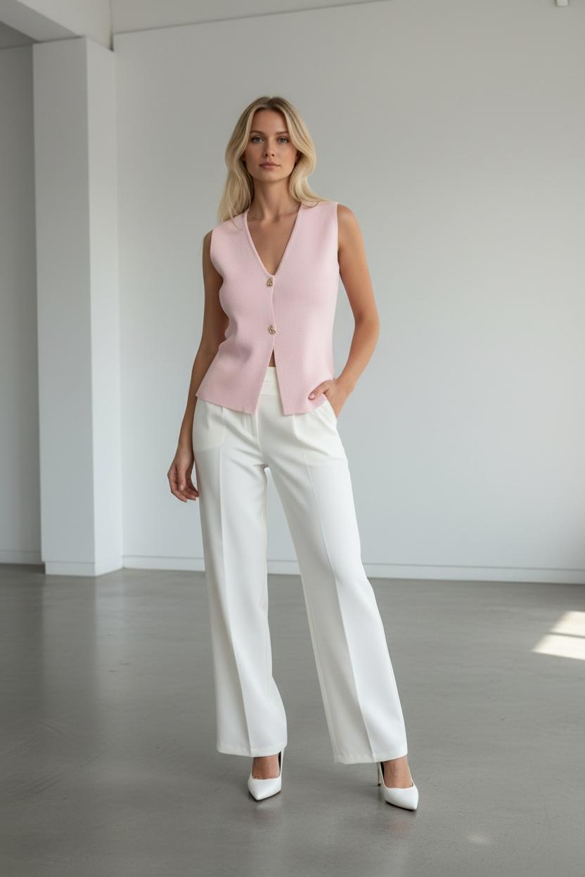 Blush Buttoned Sleeveless Top